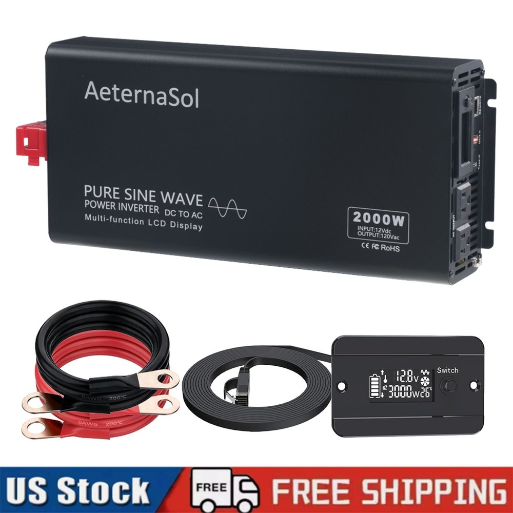 2000W 4000W Pure Sine Wave Inverter 12V DC to 120V AC Converter Power Inverter
