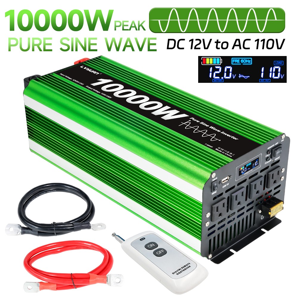 5000W 10000W Pure Sine Wave Power Inverter DC 12V to AC 110V Converter Camping