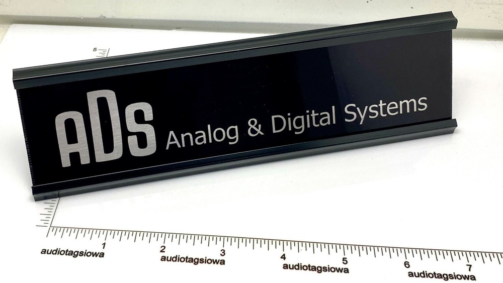 ADS Speakers Early Logo Desk Sign Custom Made Aluminum Reversible Black / Silver