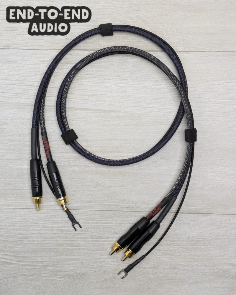 Turntable Cable Set | Mogami Cable, Gold RCA, Spade Ground Wire, Braided Sleeve