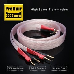 Silver Plated 8N OCC PTEE Ribbon Flat HiFi Speaker Wire Cable with Banana Plug