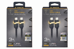 2-PACK Titan 8K LED HDMI Cable 3 ft Amber LED High Speed 48Gbps 8K 60Hz, 4K 120H