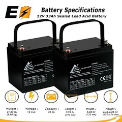 2 pack | 12V 33Ah AGM Sealed Lead Acid Battery Also Replaces 35Ah, 34Ah, 32Ah