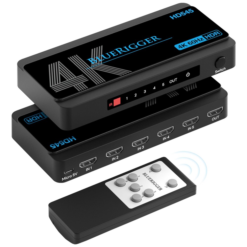 4K HDMI Switch 5 in 1 Out (4K 60Hz, 5 Port Video Switcher, HDMI Hub, HDR10+, …