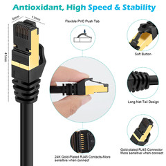 3Pack Cat 8 Ethernet RJ45 Cable Super Speed 40Gbps Patch LAN Network Gold Plated