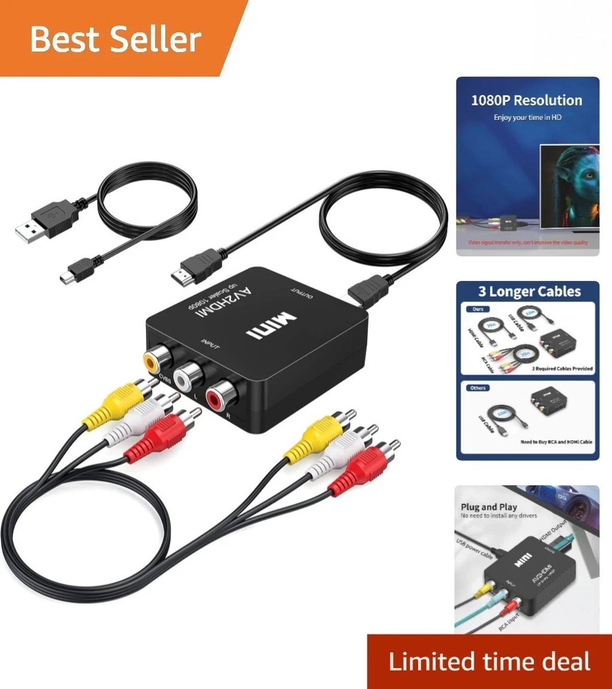 High-Quality RCA to HDMI Converter for Stunning 1080P Visuals – With Cables New