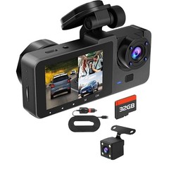 Dash Cam 3 Channel Front Rear Inside Camera with 32GB Memory Card WiFi G-Sensor