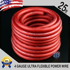4 Gauge & 1/0 Gauge RED BLACK BLUE SILVER Power Stranded Wire Car Audio Cable