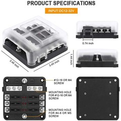 6 Way Car Boot Power Distribution 12-24V Blade Fuse Holder Box Block Panel Board