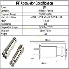N Male/Female Coaxial Attenuator 50Ω 5W DC-3GHz 1/2/3/5/6/10/15/20/25/30/40/50dB