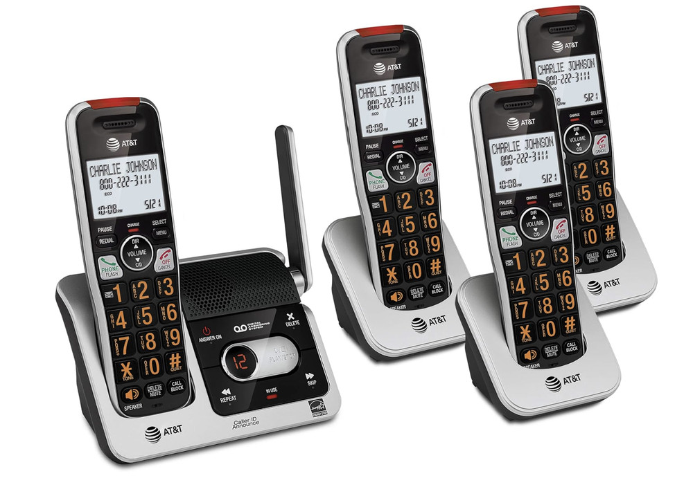 AT&T BL102-4 DECT 6.0 4-Handset Cordless Phone for 4 Handset, Silver/Black