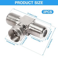 2 Pack Of 3 Way Coaxial Cable Splitters, TV Splitter 2 in 1 Out, F Type, RG6