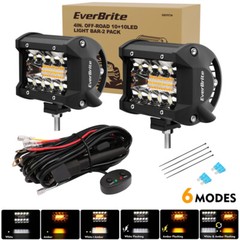 EverBrite 2PCS 4 Inch 60W Led Pods Off Road Light Pods White Amber Strobe 6 Mode
