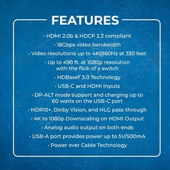 OREI 4K HDMI/USB-C HDBaseT 3.0 Extender Over CAT6/7 With KVM (UHD-EXB330CU-K)