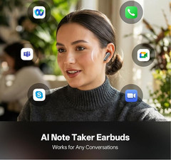 AI Voice Recorder Earbuds Real-Time Transcription ANC Meeting Notes | Silver