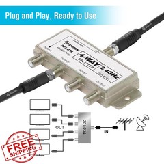 STEREN 4-Way Coaxial Splitter 2.4GHz 90dB F-Pin DC Pass