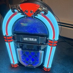 Victrola Lighted Jukebox Style CD Player with FM Radio, Red/White/Black