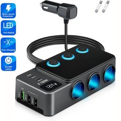 30W 8-in-1 Car Charger Cigarette Lighter Splitter Adapter Fast USB/C QC PD
