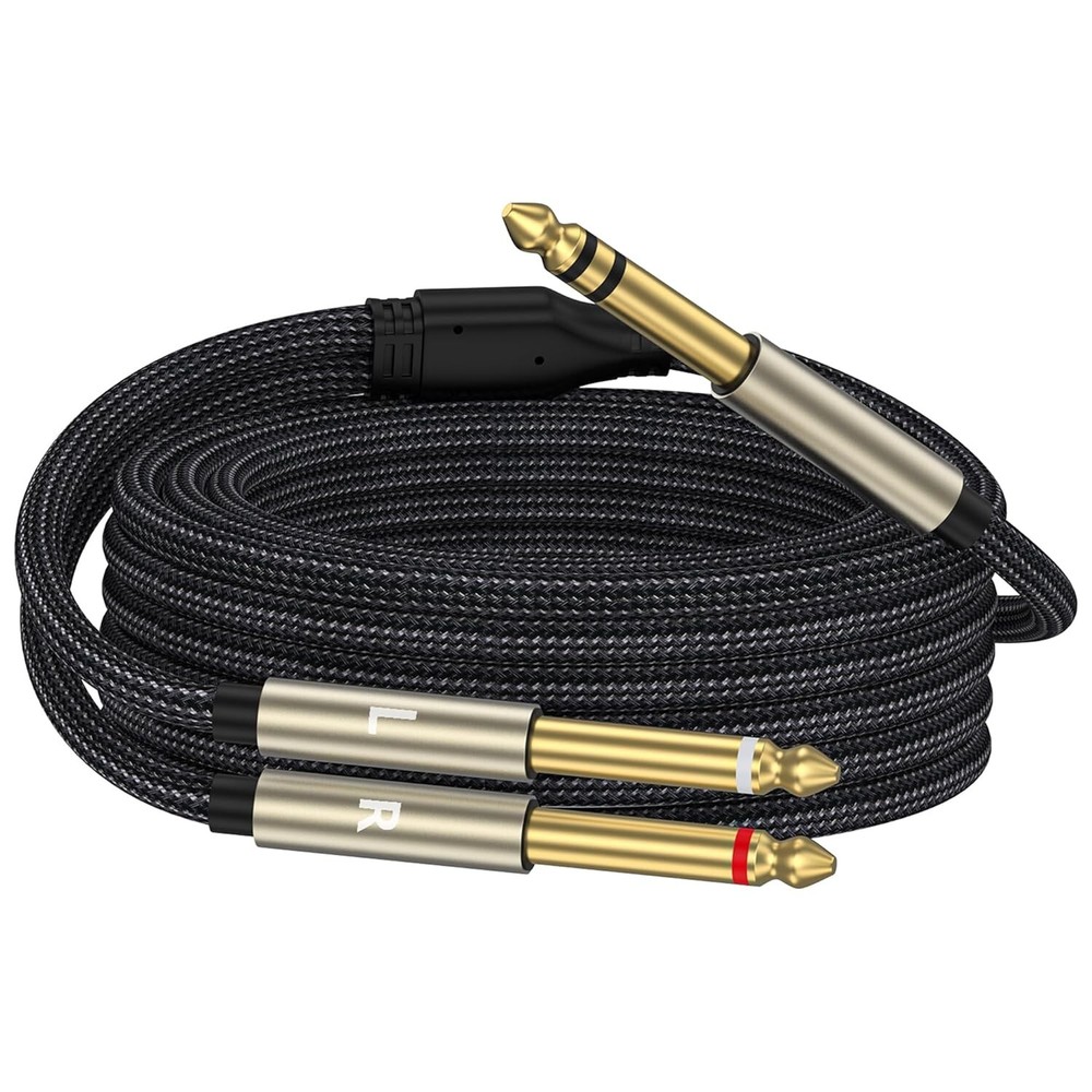 1/4 inch TRS Stereo Y-Splitter Insert Cable, 1/4 Inch Male Jack to Dual 1/4inch
