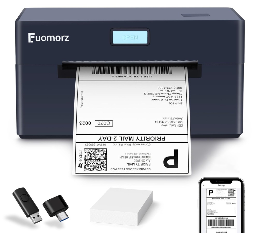 Fuomorz Thermal Shipping Label Printer for Small 4×6 label printer, Black