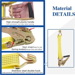 Heavy Duty Ratchet Straps(4 Pack), 2″ x15′ Tie Down Strap, Yellow