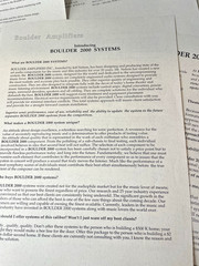SEVERAL PAGES OF BOULDER COMPONENTS / INFORMATIVE INFORMATION / EXCELLENT COND.