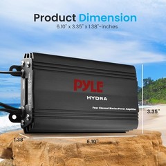 Pyle 800W 4-Channel Hydra Marine Micro Amplifier – Waterproof – GAIN Level…