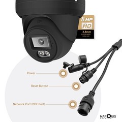H Series 8MP 4K IP Camera PoE Turret Color Night Vision 2.8mm Black Housing