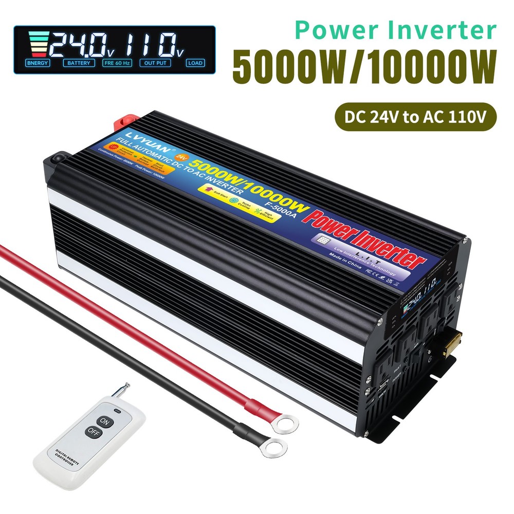 5000W 10000W Power Inverter DC 24V to AC 110V Converter 4AC USB LCD Remote RV