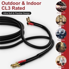 Bi-Wire Speaker Cable 6ft with Gold-Plated Banana Plugs for Home Audio