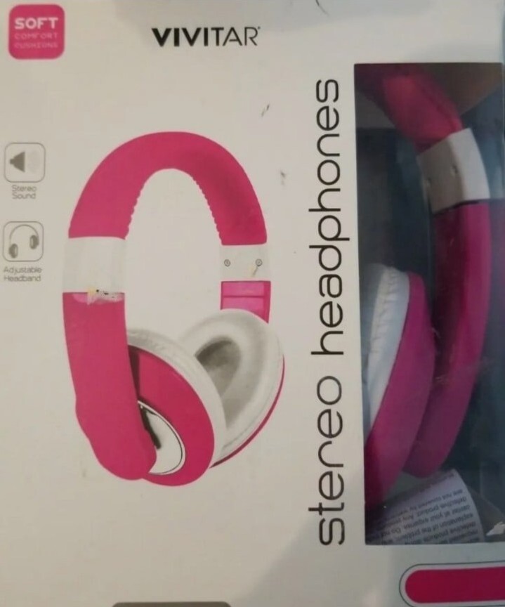 Vivitar Headphones Comfort Cushion Adjustable Headband Pink High Def Sound NEW