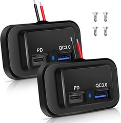 2X 12-24V 4.8ADual USB PD QC3.0 Car Boat RV Fast Charger Socket LED Power Outlet