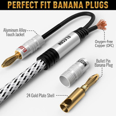 14 AWG Speaker Cable Wire 4 Feet with Gold-Plated Banana Tip Plugs-Cl2 Rated-In
