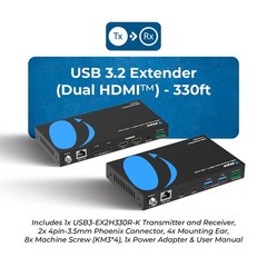 OREI USB 3.2 Extender (Dual HDMI™) – 330ft (Cat6) (USB3-EX2H330R-K)