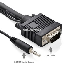 10FT SVGA VIDEO + AUDIO 3.5MM Cable 15-pin Male VGA PC Projector Monitor Display