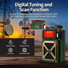 Hand Crank Weather Radio Emergency Solar IPX3 4000mAh Power Bank Charger Light