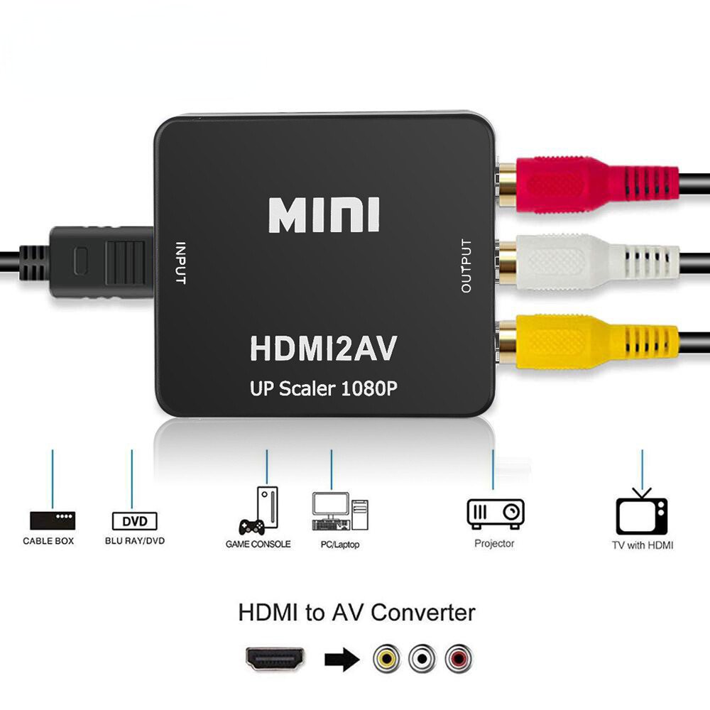 HD 1080P HDMI to RCA Converter AV/CVSB L/R Video Box HDMI2AV Output AV Adapter