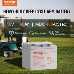 VEVOR Deep Cycle Battery 12V 40AH AGM Marine Rechargeable