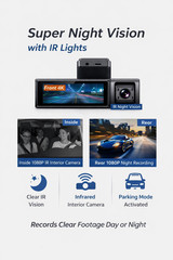 4K 3 Channel Dash Cam Front Rear Inside WiFi GPS Dash Camera Night Vision