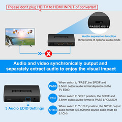 HDMI Audio Extractor Splitter Hdmi to Hdmi 3.5Mm Audio Adapter Converter with Sp