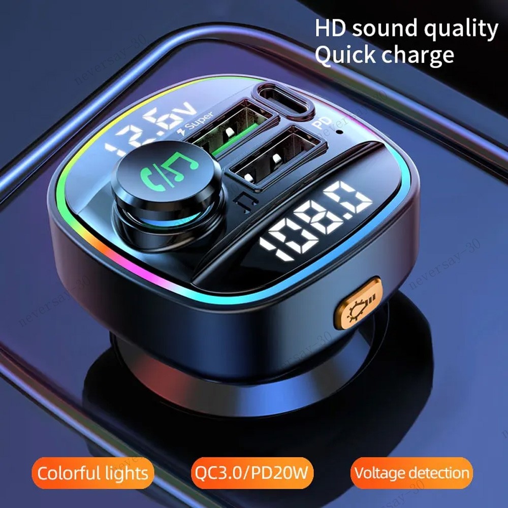 Bluetooth 5.0 Car Wireless FM Transmitter Adapter USB PD Charger AUX Hands Free