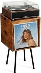 Rustic Brown Vinyl Record Stand with Flip-Top Lid – Organizes 100+ Albums Safely