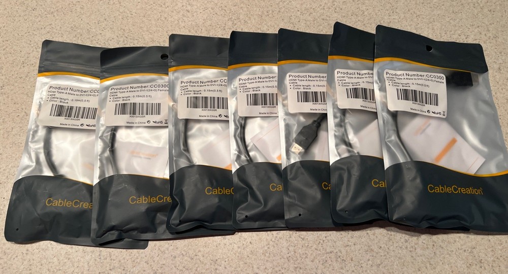 Lot Of 7 HDMI Type A Male To DVI-I (24+5) Female Cables, 0.5ft Cable Creation