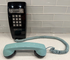 Vintage ITT Bell Telephone Wall Mount Push Button Black & Robins Egg Blue -COOL!