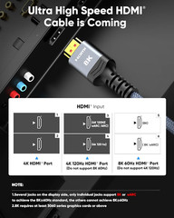 8K 10K 4K HDMI Cable 48Gbps 6.6FT/2M, Certified Ultra High Speed HDMI Cable Brai