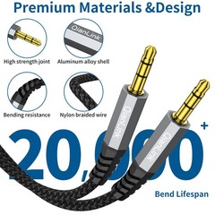 2-Pack AUX Cable 6.6ft Hi-Fi Sound 3.5mm TRS Auxiliary Audio Jack Line Lead