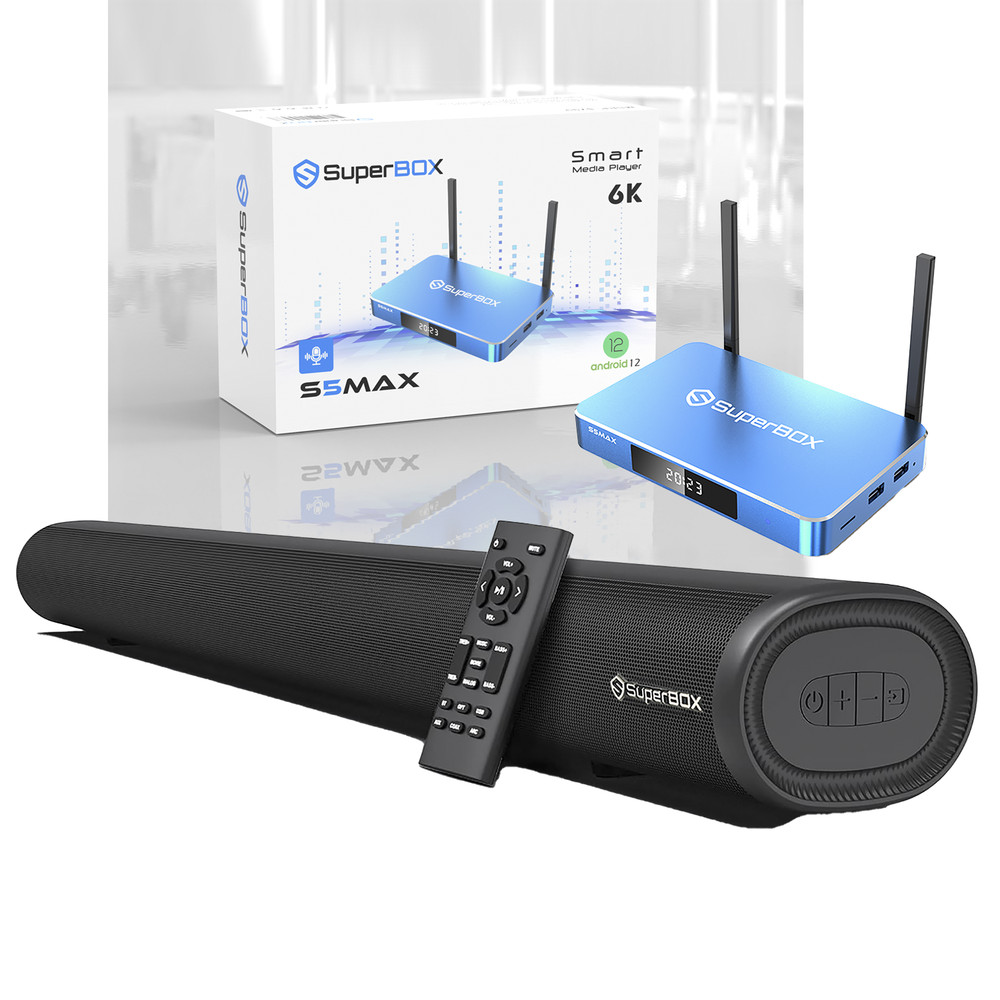 Superbox S5 Max 6k w Voice remote 80 Watt 33.5″ Sound Bar iN STOCK