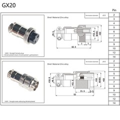 1.64 Ft GX20 4 Pin Single Female Cable Aviation Cordset 7A 200V 0.5 Meter