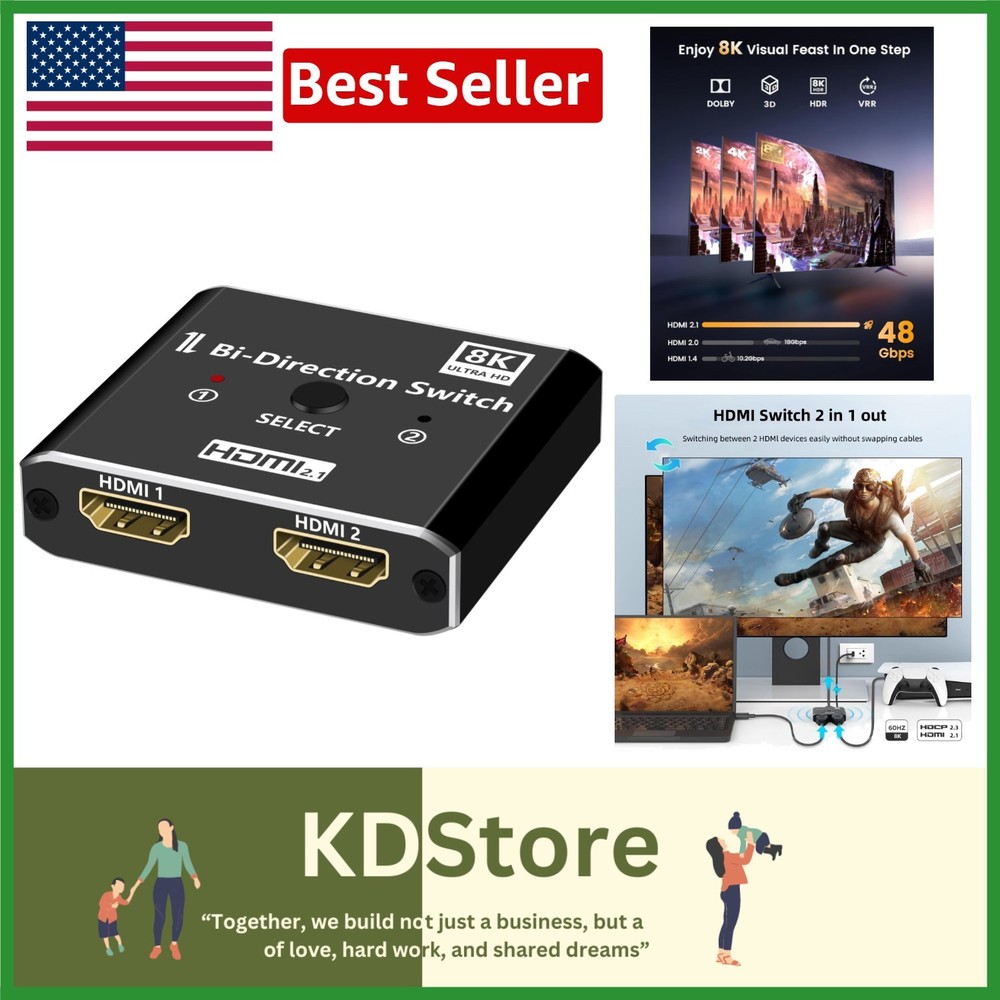 8K HDMI 2.1 Splitter 48Gbps with 3D Dolby Support for PS5 and Laptops