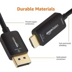 Amazon Basics DisplayPort to HDMI Cable, Uni-Directional, Computer to Screen